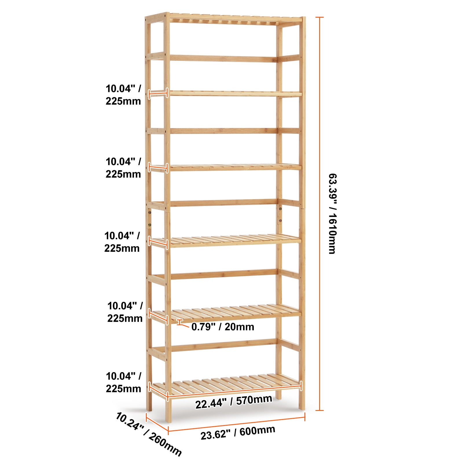 KFFKFF 6-Level Bamboo Rack, Uncovered Wooden Bookcase, Showcase Organizer, Independent Floral Plant Holder, Versatile Bamboo Shelving Perfect for Restroom, Sleeping Quarters, Workspace