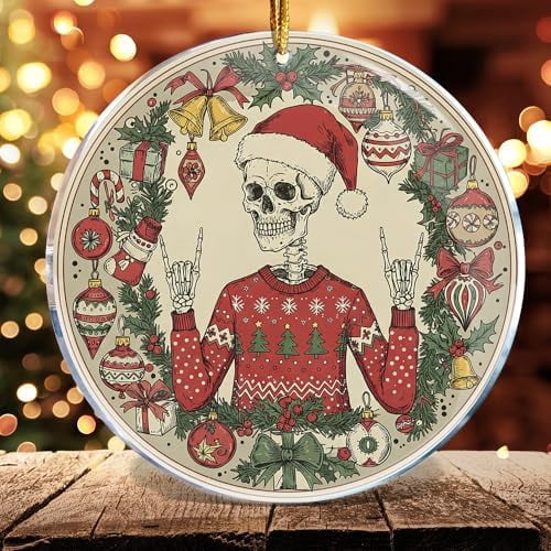 Skeleton Rocker Heavy Metal Music Christmas Ornament 3.6 Inches Acrylic ...