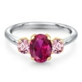 thumbnail image 3 of Gem Stone King 10K Two Tone Gold Red Created Ruby and Pink Lab Grown Diamond Engagement Ring for Women | 1.85 Cttw | Oval 8X6MM | Gemstone July Birthstone | Size 8, 3 of 6