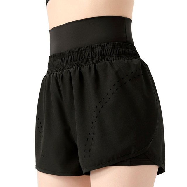 Gibobby Shorts Deportivo Ropa deportiva de verano, pantalones cortos deportivos de cintura alta 2 en 1, elásticos, de secado rápido, sueltos, para Yoga, gimnasio, pantalones c(Negro, XXL)