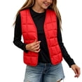 thumbnail image 5 of ZACPNCV Kids Puffer Vest V Neck Button Front Sleeveless Quilted Padded Jackets Boys Girls Fall Winter Lightweight Warm Waistcoat,Red, 5 of 6