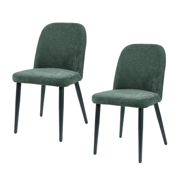 Fabric Dining Chairs Set of 2, Dark Green Upholstered Kitchen Chairs with Ergonomic Backrest and Metal Legs, Modern Armless Side Chairs for Dining Room, Restaurant, Living & Meeting Room