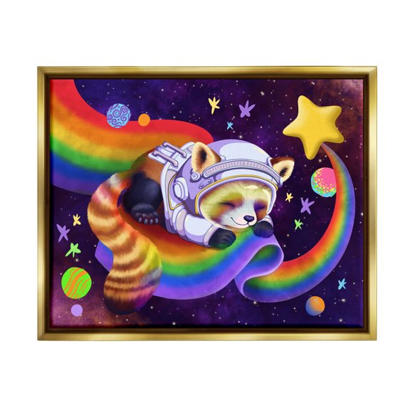 Stupell Industries Red Panda Rainbow Animals & Insects Painting Gold Floater Framed Canvas Art Print Wall Art, 31 x 25