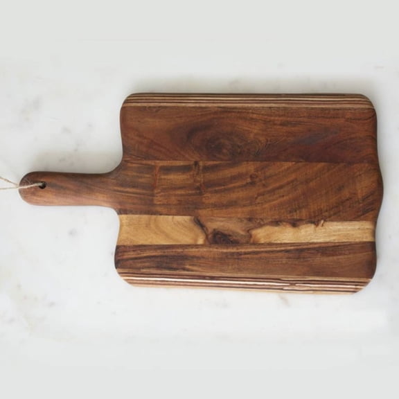 Joel Solid Acacia Wood Cheese Board with Handle and Rope Loop, 12" x 9"
