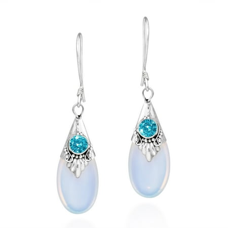 Blue Moonstone - Gorgeous Moonstone Teardrop Topaz Sterling Silver Earrings