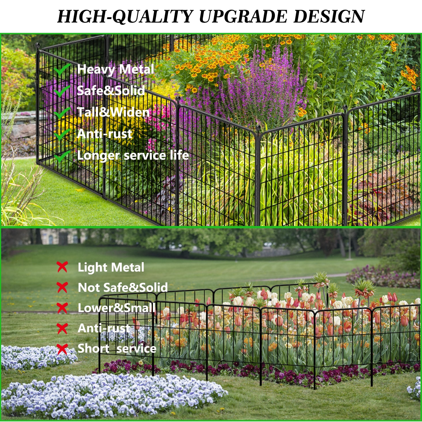 Decorative Garden Metal Fence Black 108ft×40in 2 Panels Wire Rustproof Folding Animal Barrier Border Heavy Duty Iron Landscape Edging Privacy Fencing Patio Flower Bed for Yard Dog Outdoor Fences