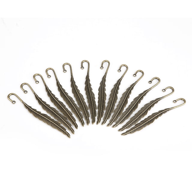 Marcapáginas antiguo Bling Bling 12 unidades metal Forma de pluma Bronce antiguo