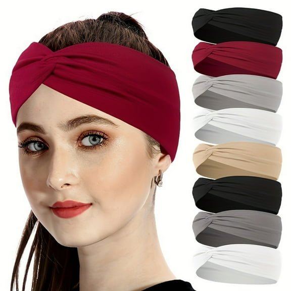 TELOLY 8Pcs Sweat Band,Bohemian Style Headbands,100% Cotton Fabric Head Bands for Women's Hair
