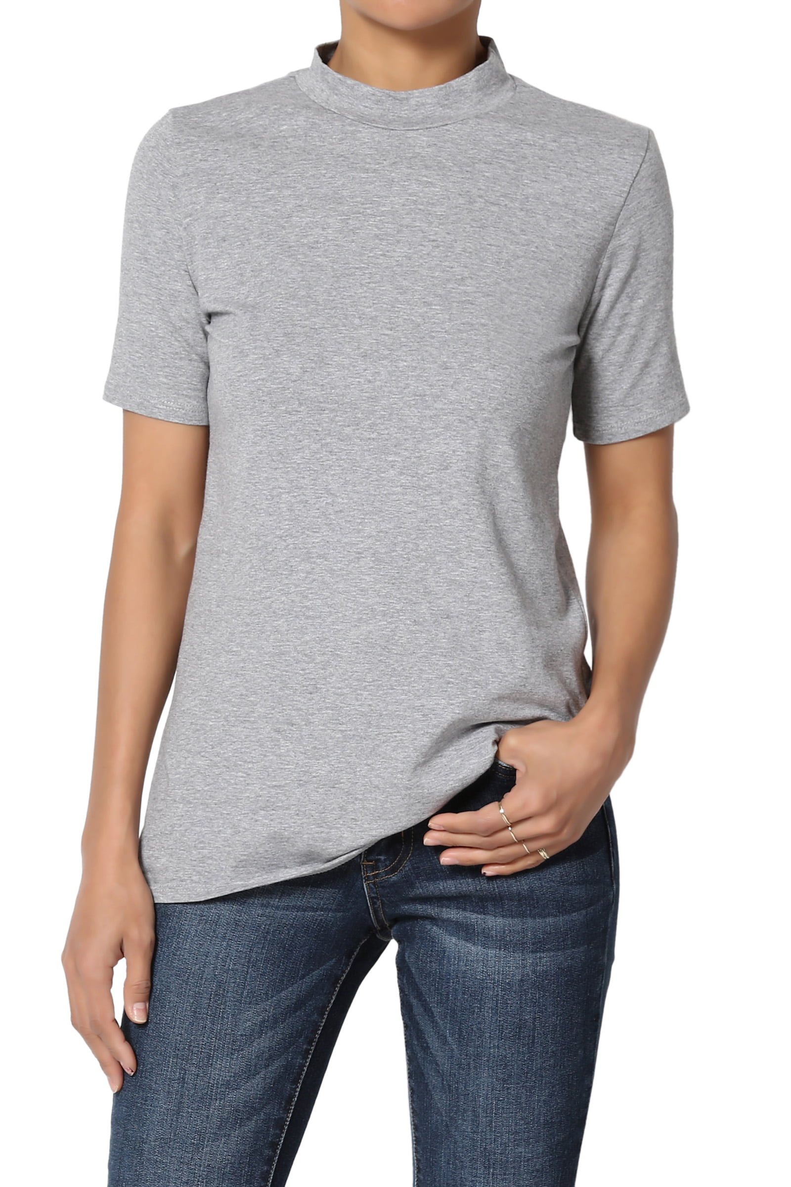 TheMogan - TheMogan Junior's S~XL Mock Neck Short Sleeve T-Shirt