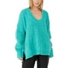 Free People Womens Blue Bell V Neck Sweater X-Small Electric Teal