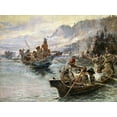 thumbnail image 2 of Russell, Charles M. 18x15 Gold Ornate Wood Framed with Double Matting Museum Art Print Titled - Lewis and Clark on the Lower Columbia, 2 of 4