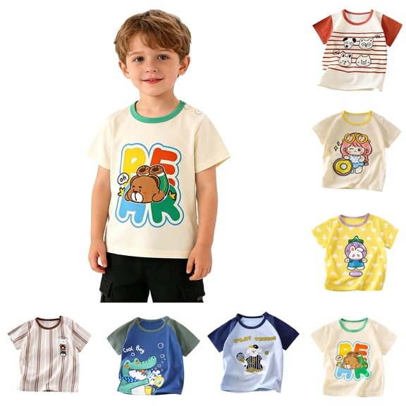 Asxite Toddler Tshirt Print Short Sleeve Crew Neck Casual Breathable Summer Tops 6M-6Y