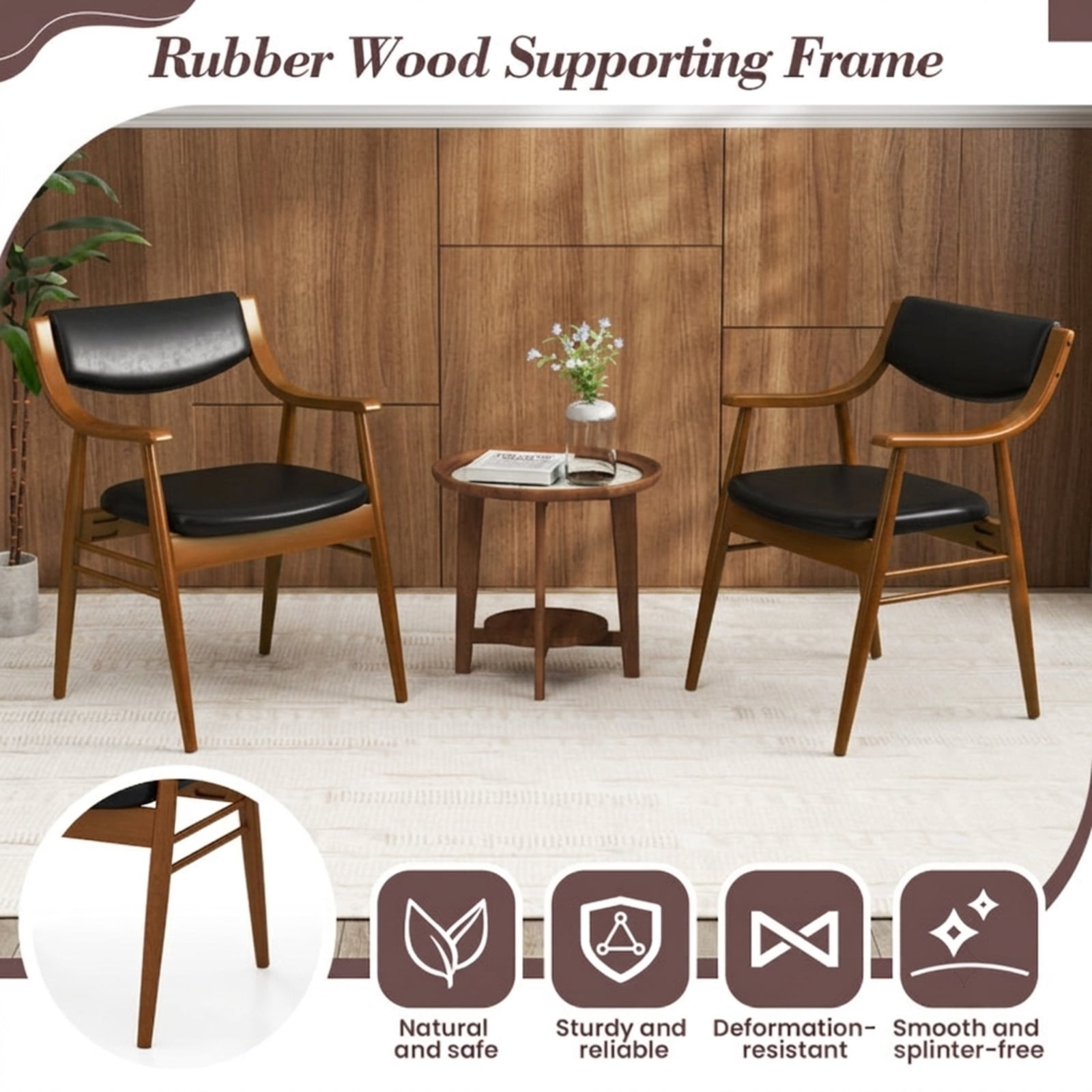 Furnibear Wooden Dining Chair Set of 2 with Padded Seat and Back for Kitchen Dining Room Living Room Home, Black