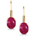 thumbnail image 2 of Gem Stone King Red Ruby Yellow Gold Plated Leverback Earrings for Women (2.00 Cttw, Gemstone July Birthstone, Oval 7X5MM), 2 of 4