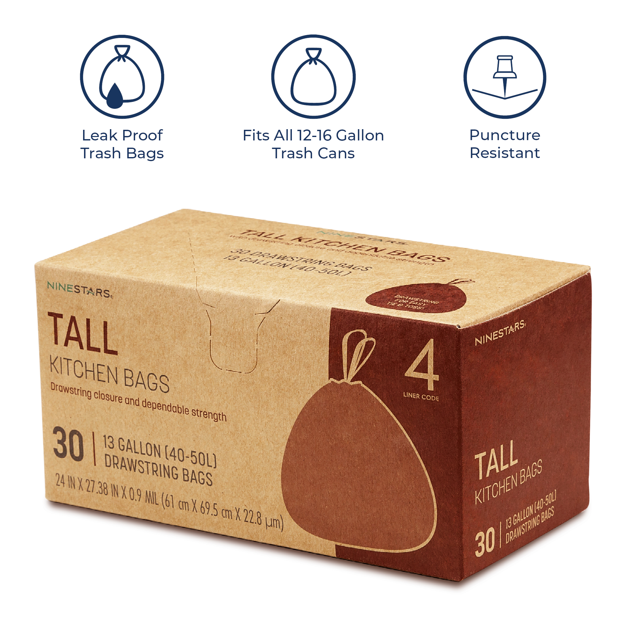 Nine Stars 13-Gallon Heavy-Duty Drawstring Trash Bags, 30 Count photo 4