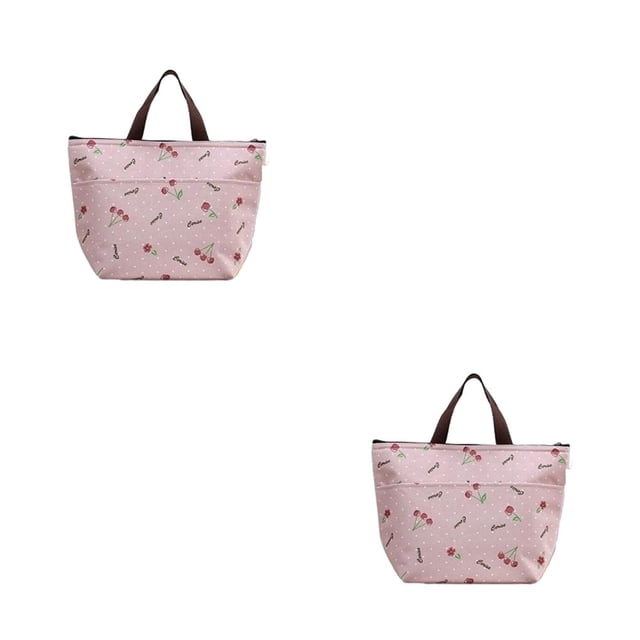 Qarigey Fiambrera térmica, bolsa de transporte, estuche de Picnic, bolso con estampado de flores con cremallera, plegable, lavable, bolso de cereza rosa 2piezas