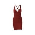 thumbnail image 4 of Seyurigaoka Women Fashion V-neck Backless Dress Stylish Ruched Solid Dress, 4 of 9