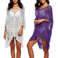 thumbnail image 3 of Women Cover Ups - Crochet Hollow High-Low Short Dolman Sleeves, 3 of 6