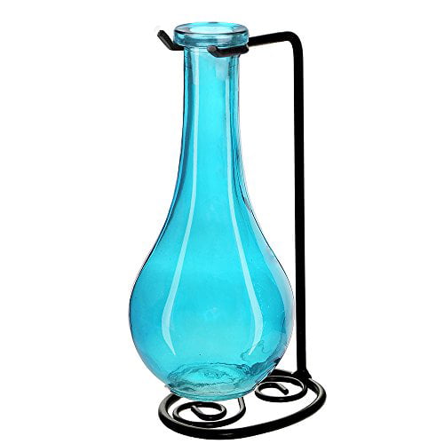 Aqua Amphora Recycled Glass Vase & Metal Stand Couronne 