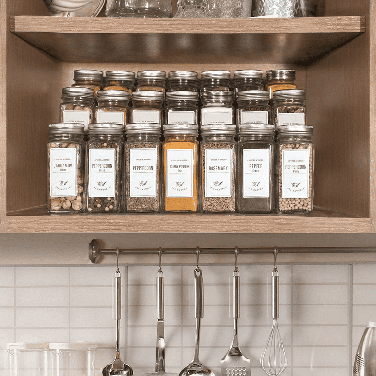 24 Piece Bamboo Glass Spice Jars WITH Customizable Labels Modern