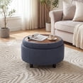 thumbnail image 4 of Blue Round Ottoman with Storage and Reversible Tray, Upholstered Fabric Footrest Coffee Table for Living Room, Bedroom, Entryway-25 Inch, 4 of 10