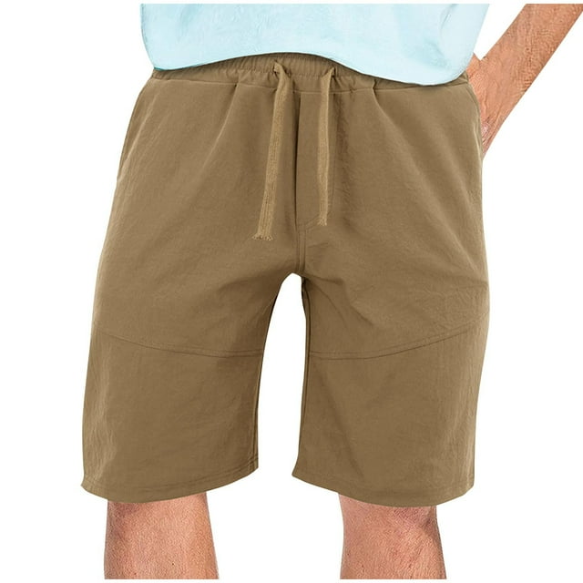 Sentmoon Cargo Shorts for Men Elastic Waist Straight 2025 Summer Golf Shorts Drawstring Solid Color Breathable Swim Trunks with Pockets Athleisure for Running Workout Khaki XXL