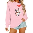 thumbnail image 2 of GUZOM Womens Pink Valentine's Day Sweatshirt, Oversized Off-The-Shoulder with Pixel Rock On Hand Heart Print,Size M, 2 of 6