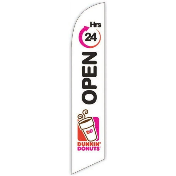 Cobb Promo Advertising Feather Flag 12ft for Dunkin Open 24hrs White - Replacement Flag Only Without Poleset