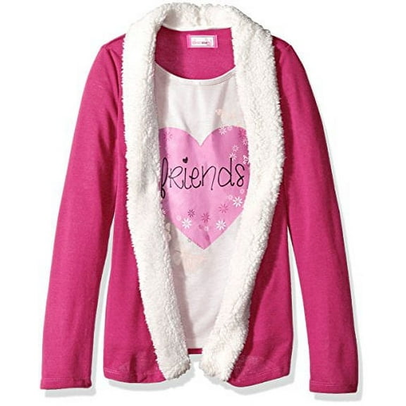 Dream Star Girls' Little Hacci Cozy 2fer with Sherpa Trim and Screen, Fandango Pink/Winter White, Large/6