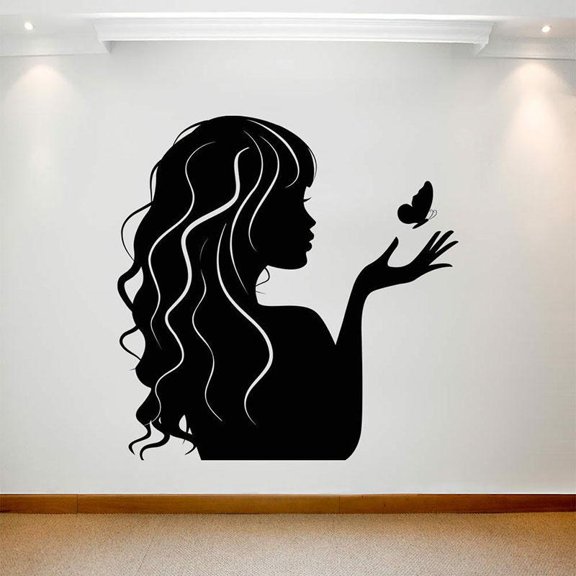 Beauty Salon Wall Sticker Girl Butterfly Hair Hairdressing Shop Sign Window Art Decor Vinyl Decals Removable Transfer Mural 42x42cm
