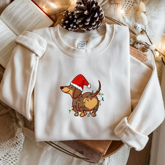 Dachshund Christmas Embroidered Sweatshirt, Christmas Dog Shirt, Dachshund Shirt, Dachshund Mom Shirt, Dog Lover Shirt, Animal Lover Shirt
