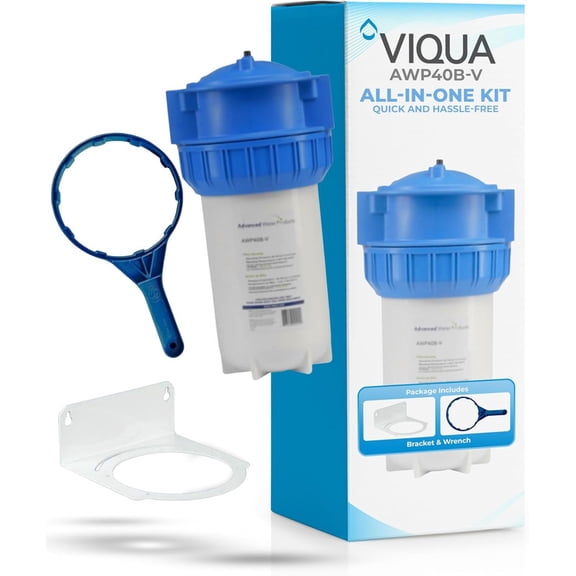 VIQUA AWP40B-V NSF 42 Certified 3-Piece High-Flow Whole House Pre-Filter Housing with Pressure Relief Valve, Mounting Bracket & Wrench 4.5 x 10 Inch, 1" FNPT, 20 GPM, UV Pre-Filtration