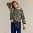 thumbnail image 4 of Women's Long Sleeve Crewneck Casual Loose Pullover Sweater Jumper Tops Stripe Knitted Sweater Fall Winter Outfits, 4 of 8
