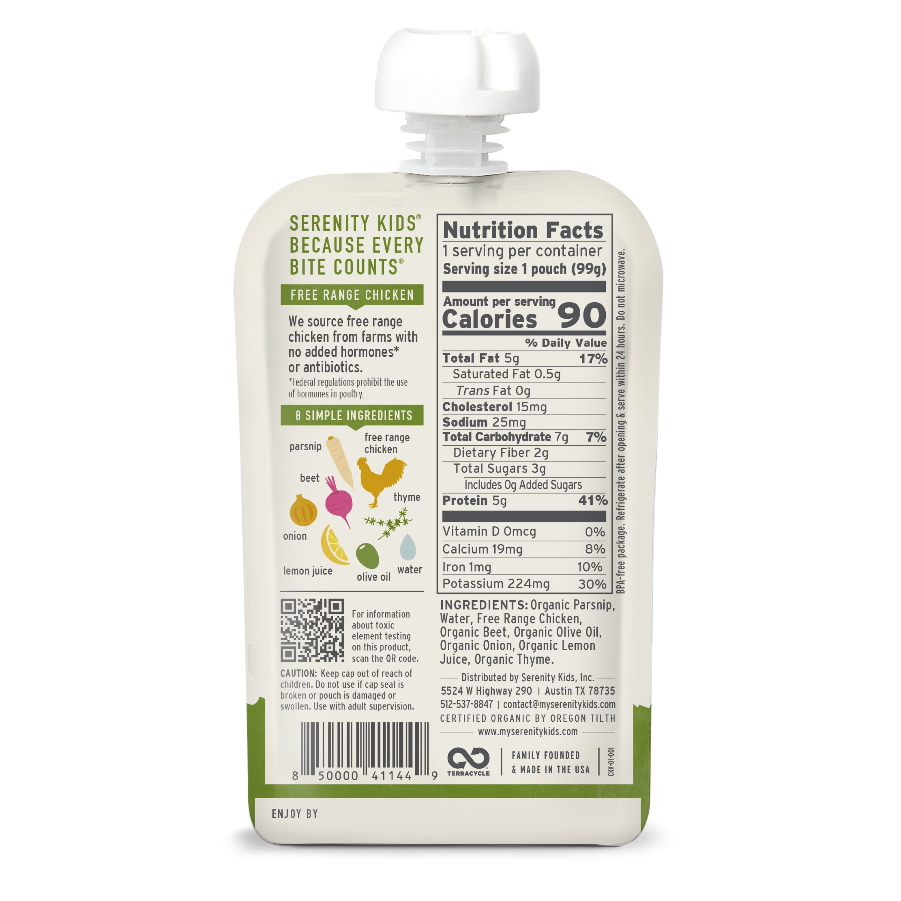 (6 pack) Serenity Kids Free Range Chicken & Thyme Stage 2 Baby Food Organic Parsnip and Beet, 3.5oz Pouch