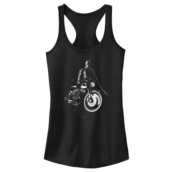 Junior's The Batman Batcycle in the Shadows Racerback Tank Top Black Medium