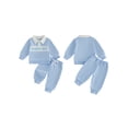 thumbnail image 2 of BemeyourBBs Toddler Baby Boy Mama's Boy Outfit Cute Infant Baby Boys Spring Falll Winter Clothes Clollar Button Long Sleeve Daddy's Buddy Letter Embroidery Sweatshirt Top Pocket Jogger  Pants Set, 2 of 8