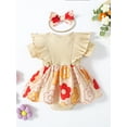 thumbnail image 3 of Infant Baby Girl 2 Piece Outfits Floral Ribbed Short Sleeve Romper Dress with Cute Headband Set, 3 of 9