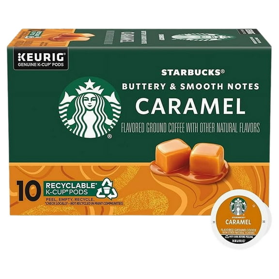 Starbucks K-Cup Coffee Pods, Caramel Flavored Coffee, Naturally Flavored, 100% Arabica, 1 box (10 pods)