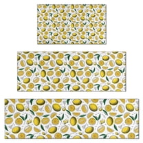 Yellow Lemon Fruit Slices White Pattern Kitchen Rugs Sets Of 3,Kitchen Runner Rugs Non Skid Washable,Decorative Kitchen Floor Mats for Kitchen,Sink,Laundry,17"x30"  17"x47"   17"x59"