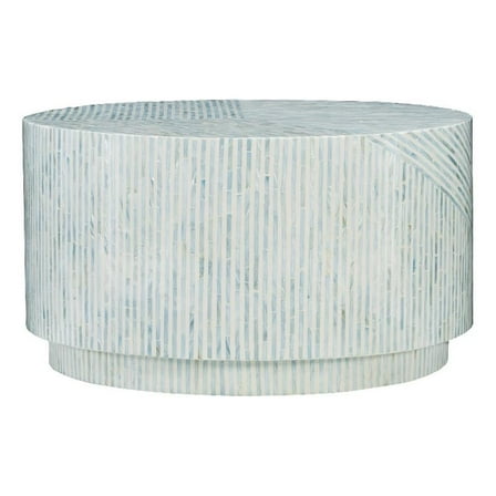 Maklaine Round Modern Mosaic Inlay Coffee Table in Blue & Gray Mother of Pearl
