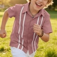thumbnail image 6 of Zpanxa Toddler Boys Vertical Eyelet Stripe Trim Button Down Short Sleeve Shirts Lapel Collar Summer Casual Woven Dress Tops for Kids, 6 of 9