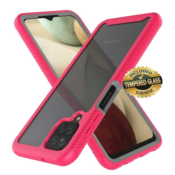 Sturdy Clear Case for Samsung Galaxy A12 5G / Galaxy A13 5G, Tekcoo Full Body Heavy Duty Protection Tempered Glass Screen Protector Shockproof Rugged Case Cover -Rose Pink