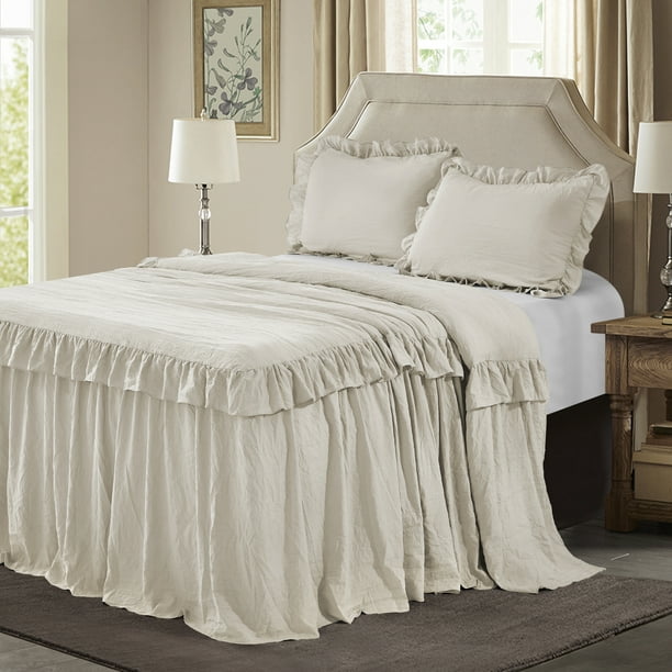 Hig 3 Piece Ruffle Skirt Bedspread Set King Camel Color 30 Inches Drop Ruffled Style Bed Skirt Coverlets Bedspreads Dust Ruffles Alina Bedding Collections King Size 1 Bedspread 2 Standard Shams Walmart Com Walmart Com