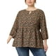 thumbnail image 1 of Blusas de flores de talla grande para mujer Agnes Orinda, tops para el Día de la Madre, con llavero y volantes, de 3/4 de manga, 2X, negro y beige, 1 of 6