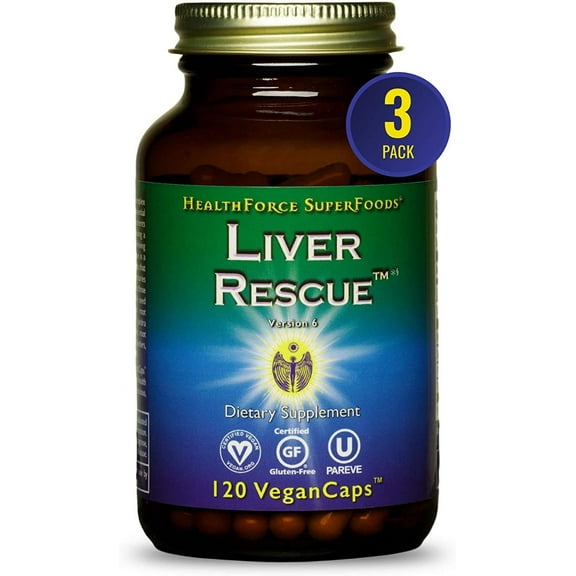 HealthForce SuperFoods Liver Rescue - Natural Liver Cleanse - Liver Health Formula with Milk Thistle & Dandelion Root - Gluten-Free & Vegan - 120 Capsules (Pack of 3)