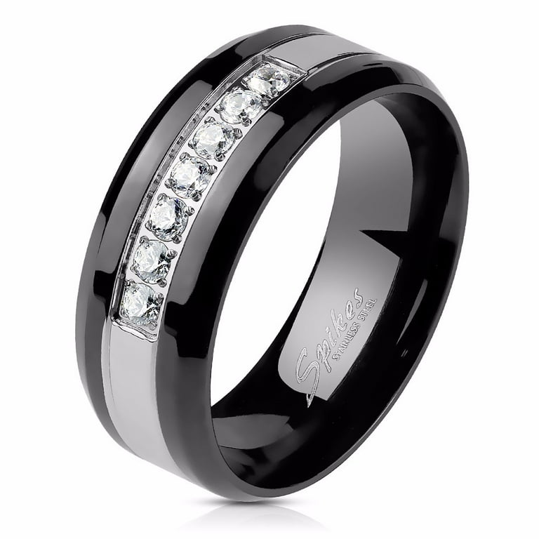 Simple Stainless Steel Band Rings for Women Men, Cool Silver Men's Ring Pack, Plain Black Wedding Pormise Band Ring Set