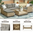 thumbnail image 3 of Outdoor Patio Furniture Set, 4 Piece All Weather Wicker Sofa Sets with Coffee Table and Gray Cushions, Patio Sectional Conversation Chairs Set, for Backyard, Poolside, Garden, D8567, 3 of 12