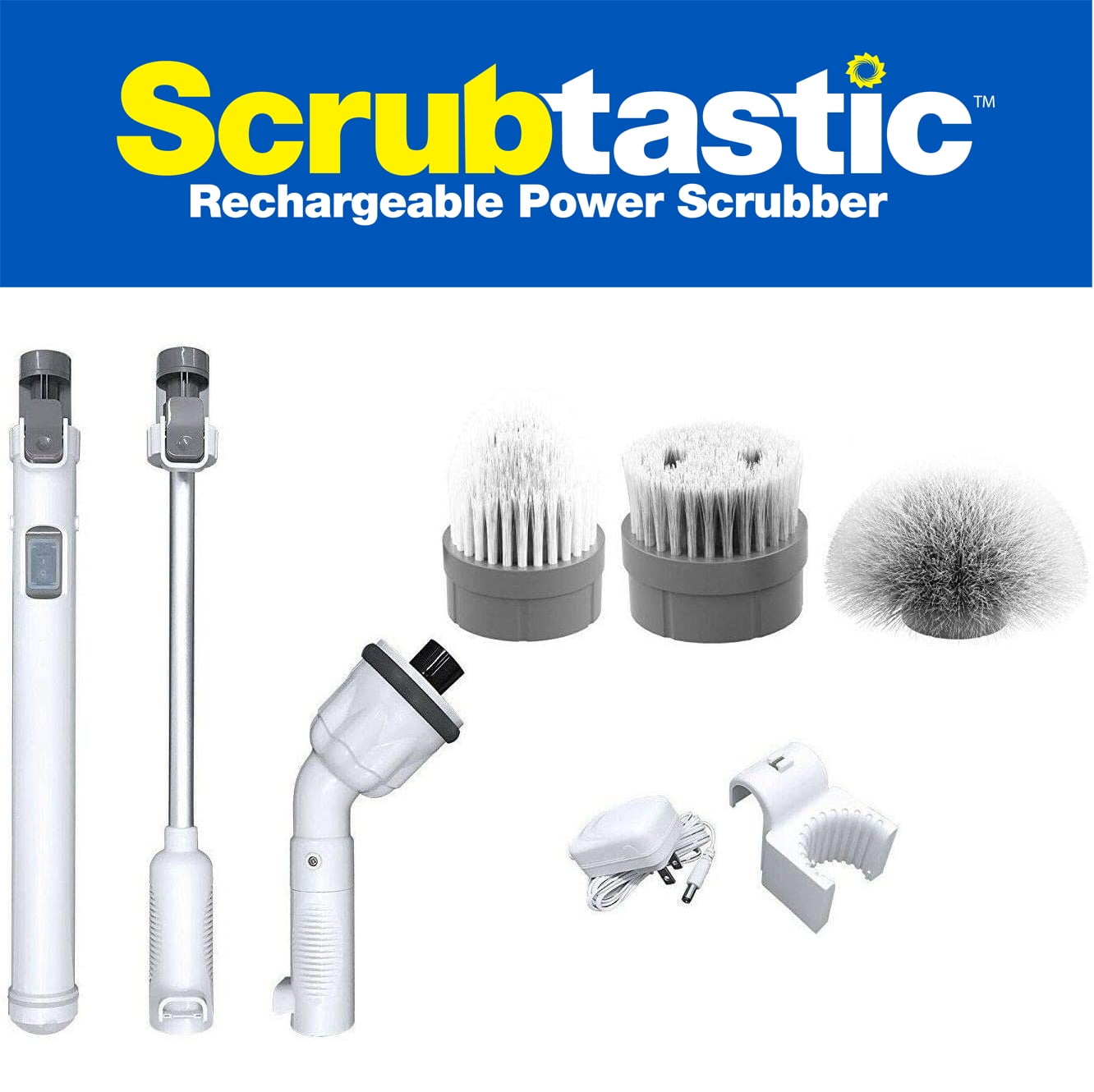 Bell + Howell Scrubtastic 39 in. Multi-Purpose Surface Rechargeable Power Scrubber  Cleaner Scrub Brush with 3 Brush Heads 8048 - The Home Depot