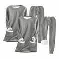 thumbnail image 2 of Puntoco 2 Piezas De Mujer De Color Sólido Cuello Redondo Bolsillo De Terciopelo Grueso Cálido top De Manga Larga + Pantalones De Terciopelo Traje Gris M, 2 of 3