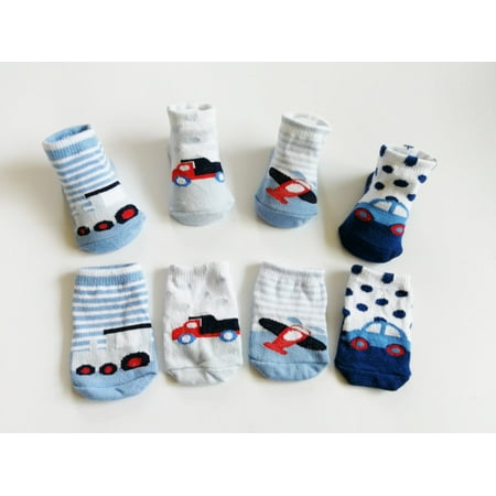4 Pack NEW BORN Boy Infant Baby Socks 0-6 Month Car Plane Trunk Pattern